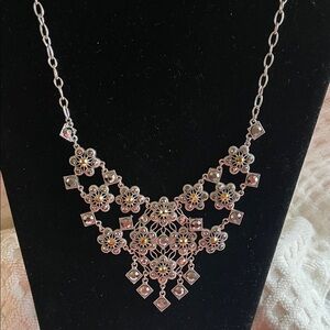 Vintage Liz Claiborne   Silver Tone Floral Necklace